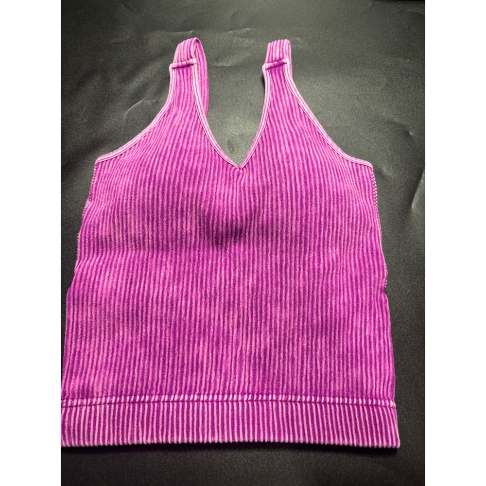 Zenana NEW Ribbed Seamless V-Neck Padded Crop Top/Tank Purple Size S/M